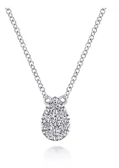 14K White Gold Diamond Teardrop Pendant Necklace