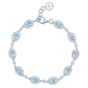 18ct White Gold Oval Cut Aquamarine And Diamond Halo Surround Bracelet