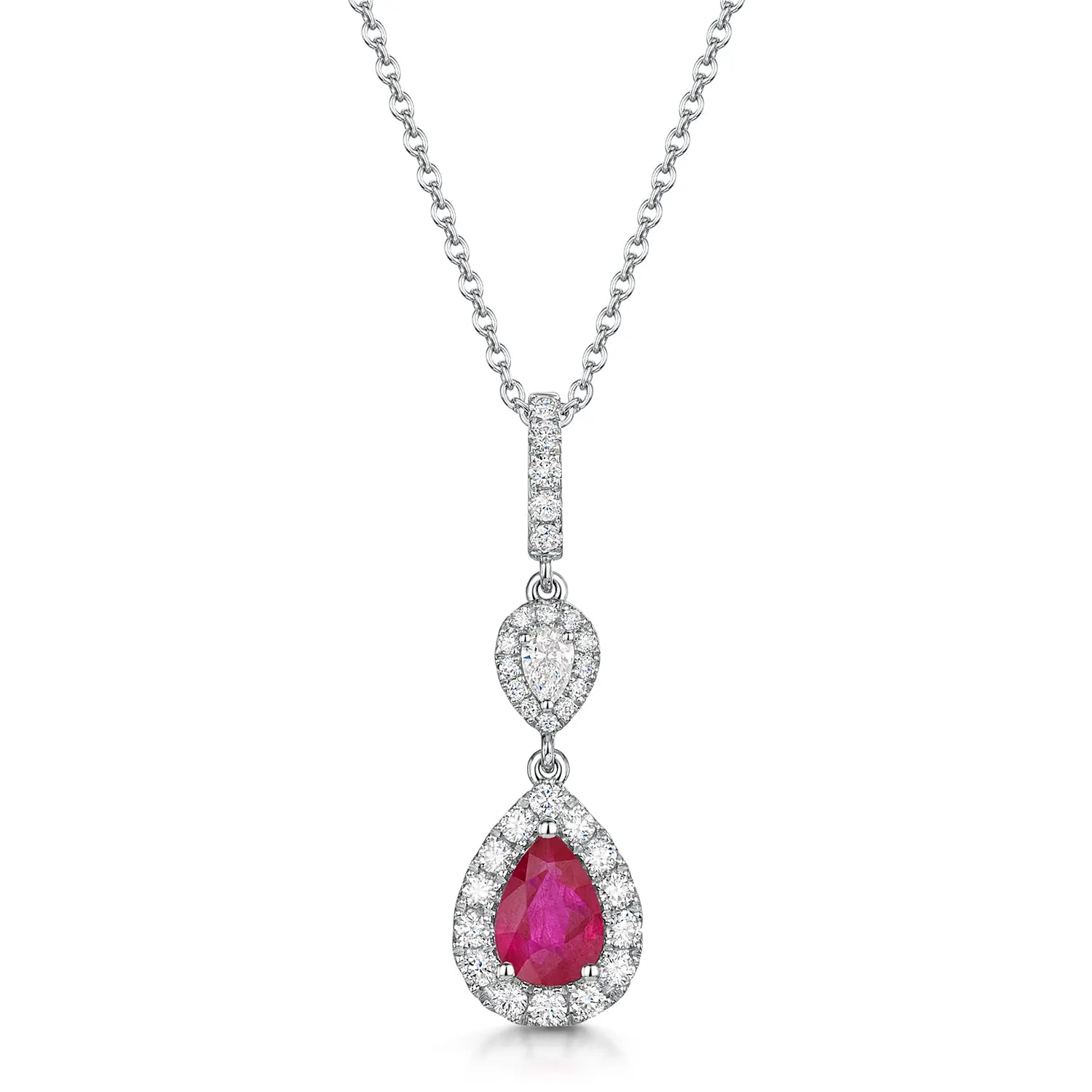 18ct White Gold Pear Cut Ruby And Diamond Pendant