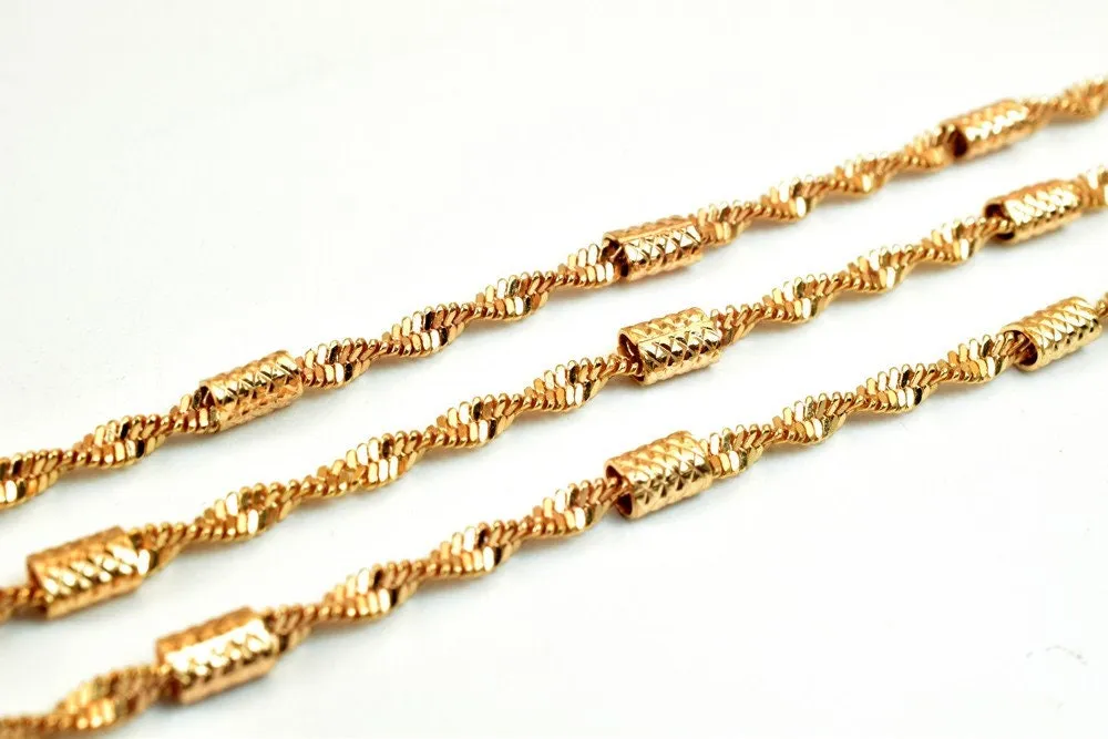 18K Pinky Gold Filled Look, EP Chain Twisted Herringbone Chain, Tube Chain Width 2.5mm Thick 2.5mm Findings for Jewelry Making Sold by Foot PGF25