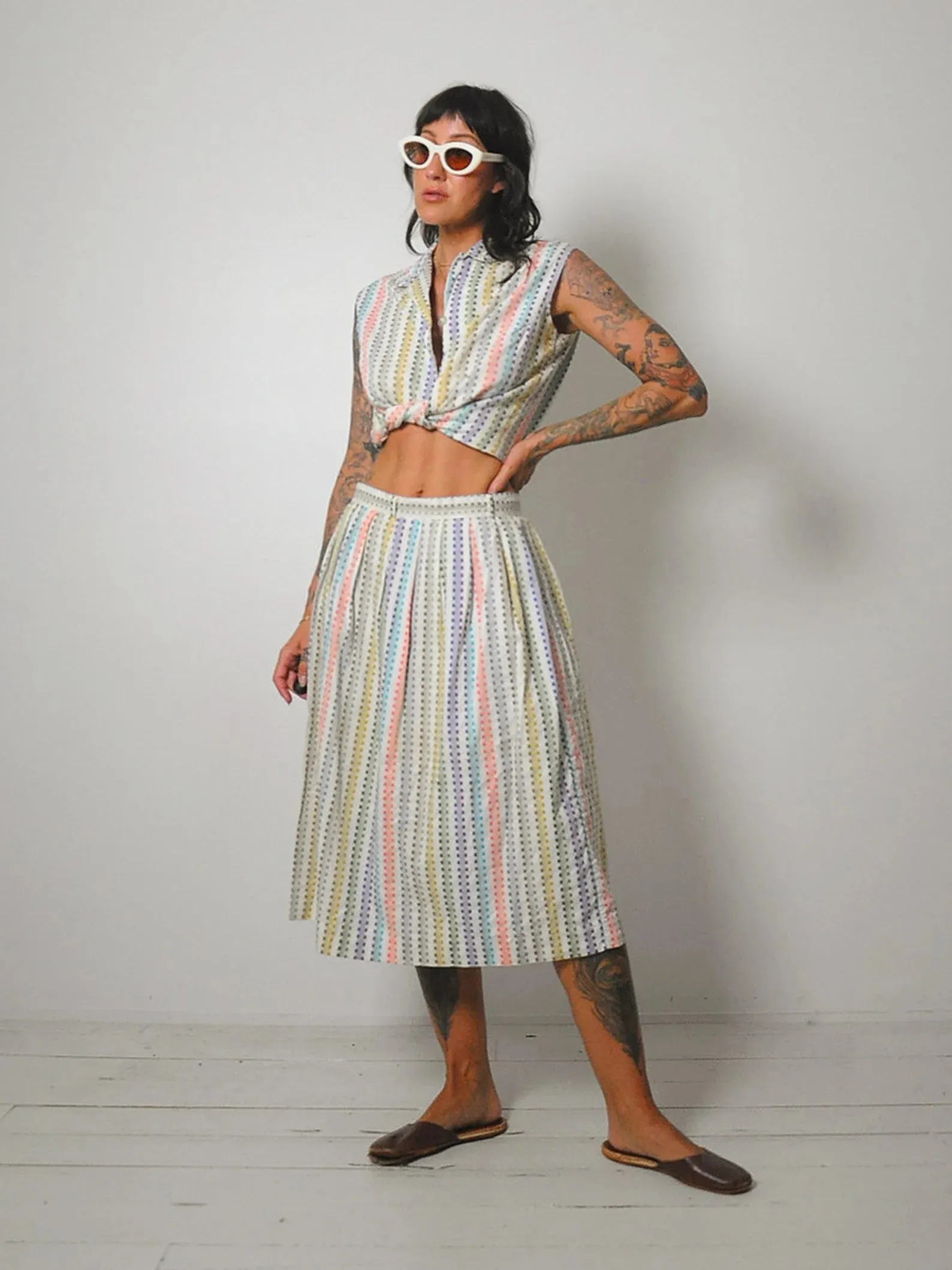 1950's Rainbow Woven 2 Piece Skirt Set