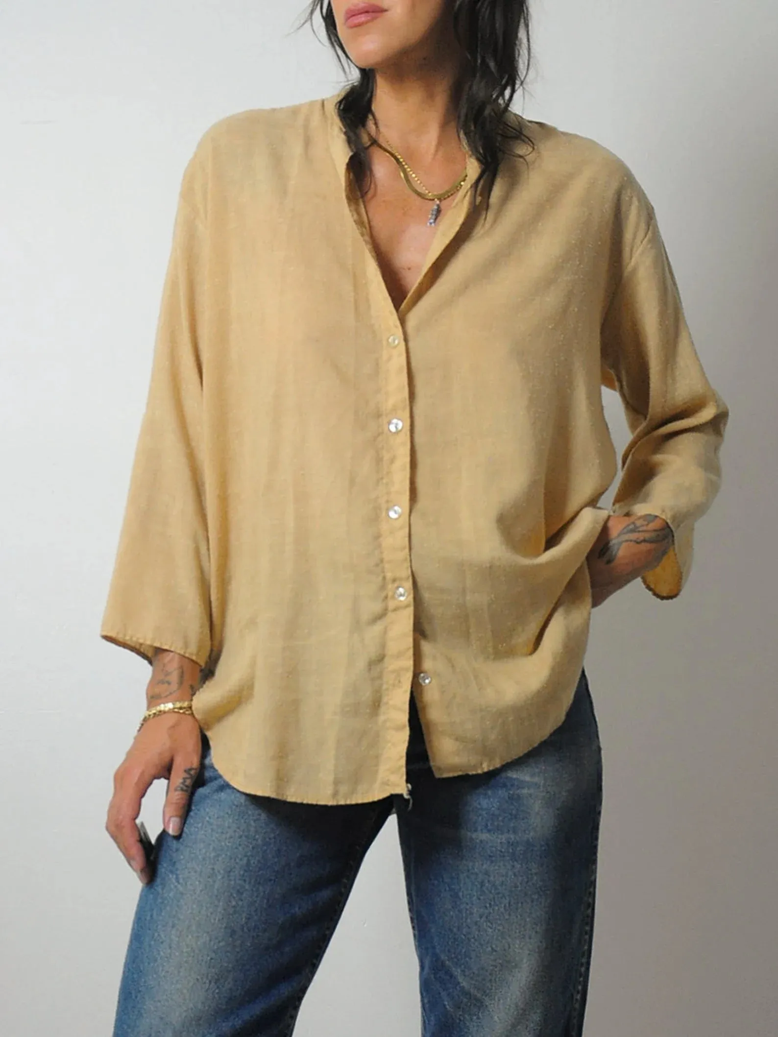 1970's Wheat Cotton Tunic Blouse