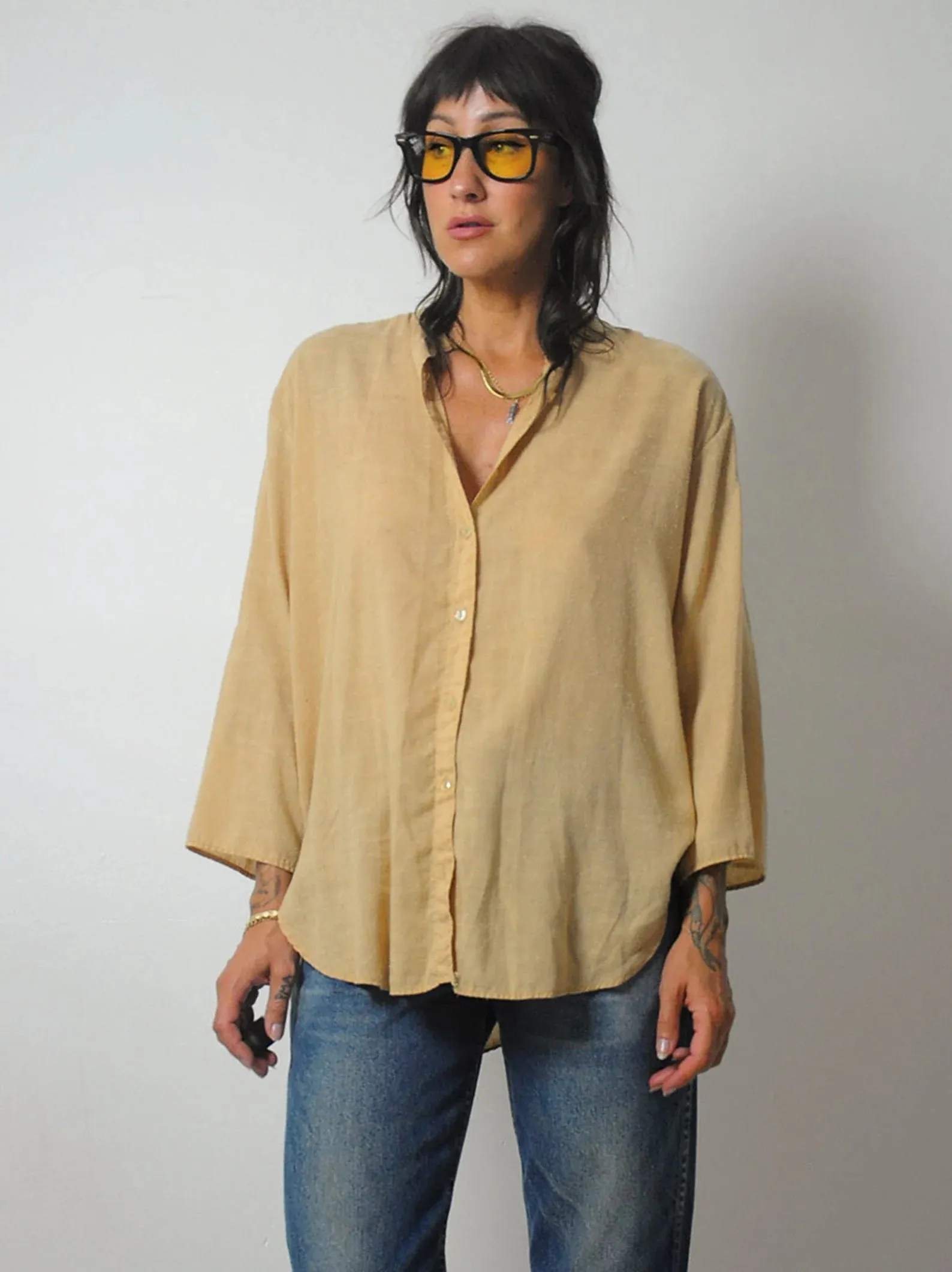 1970's Wheat Cotton Tunic Blouse