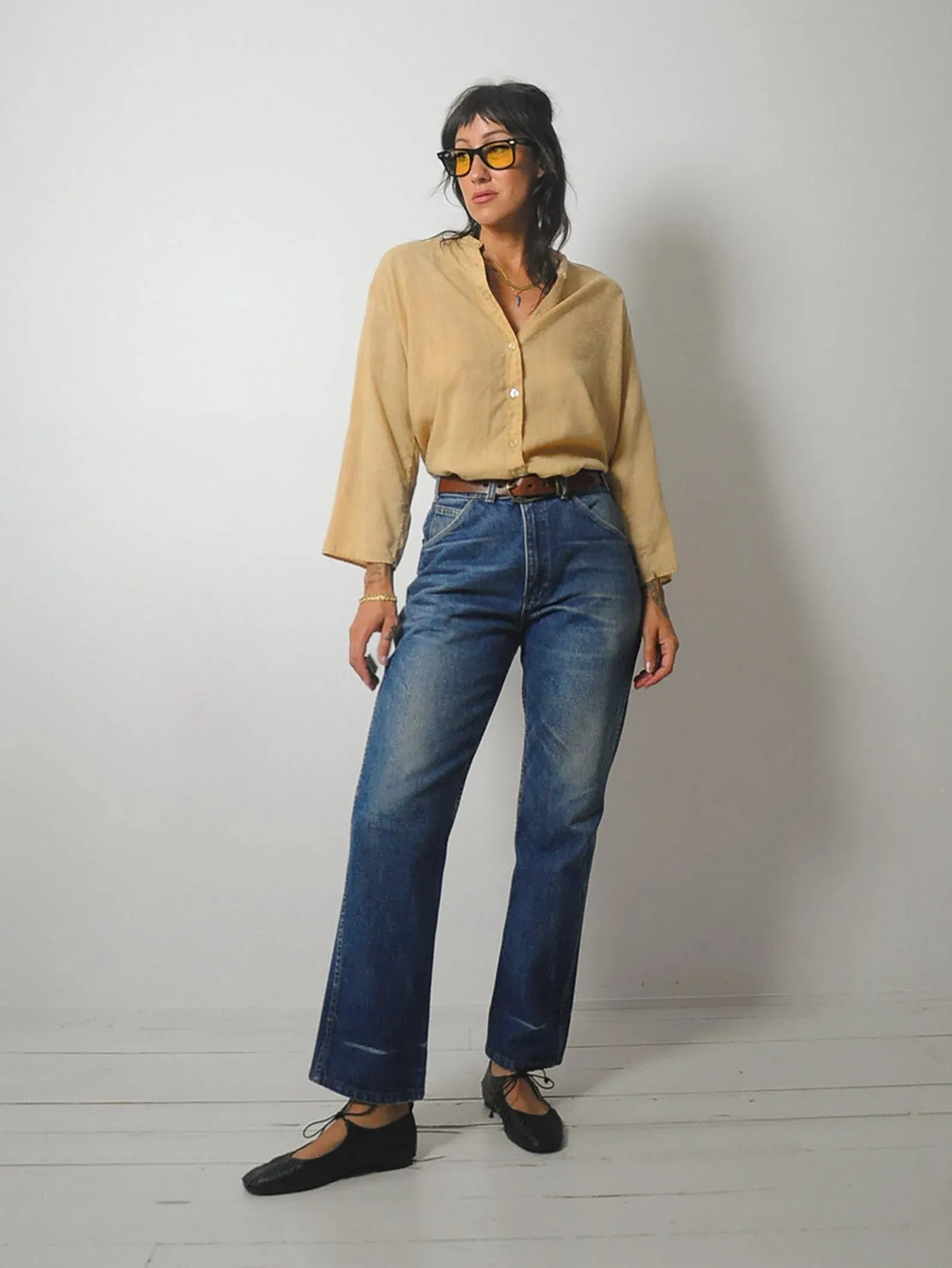 1970's Wheat Cotton Tunic Blouse