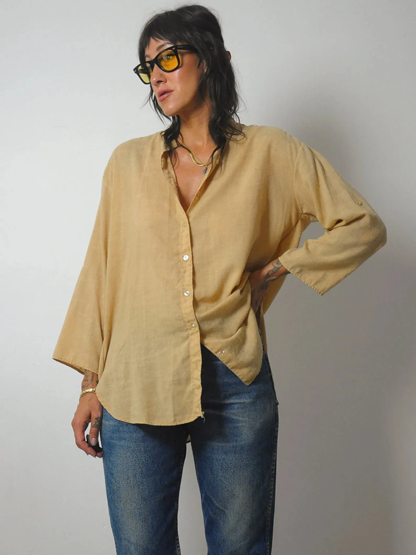 1970's Wheat Cotton Tunic Blouse