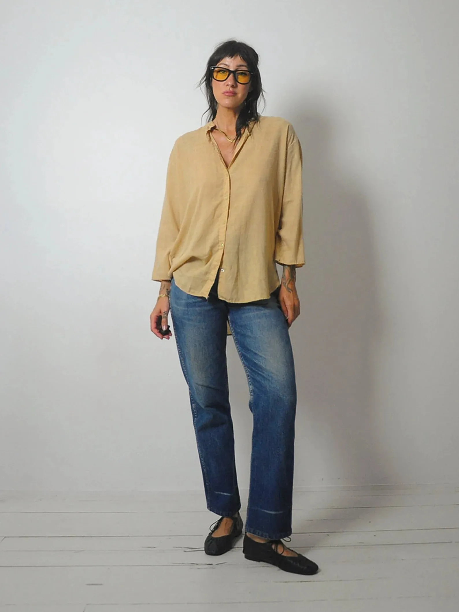 1970's Wheat Cotton Tunic Blouse