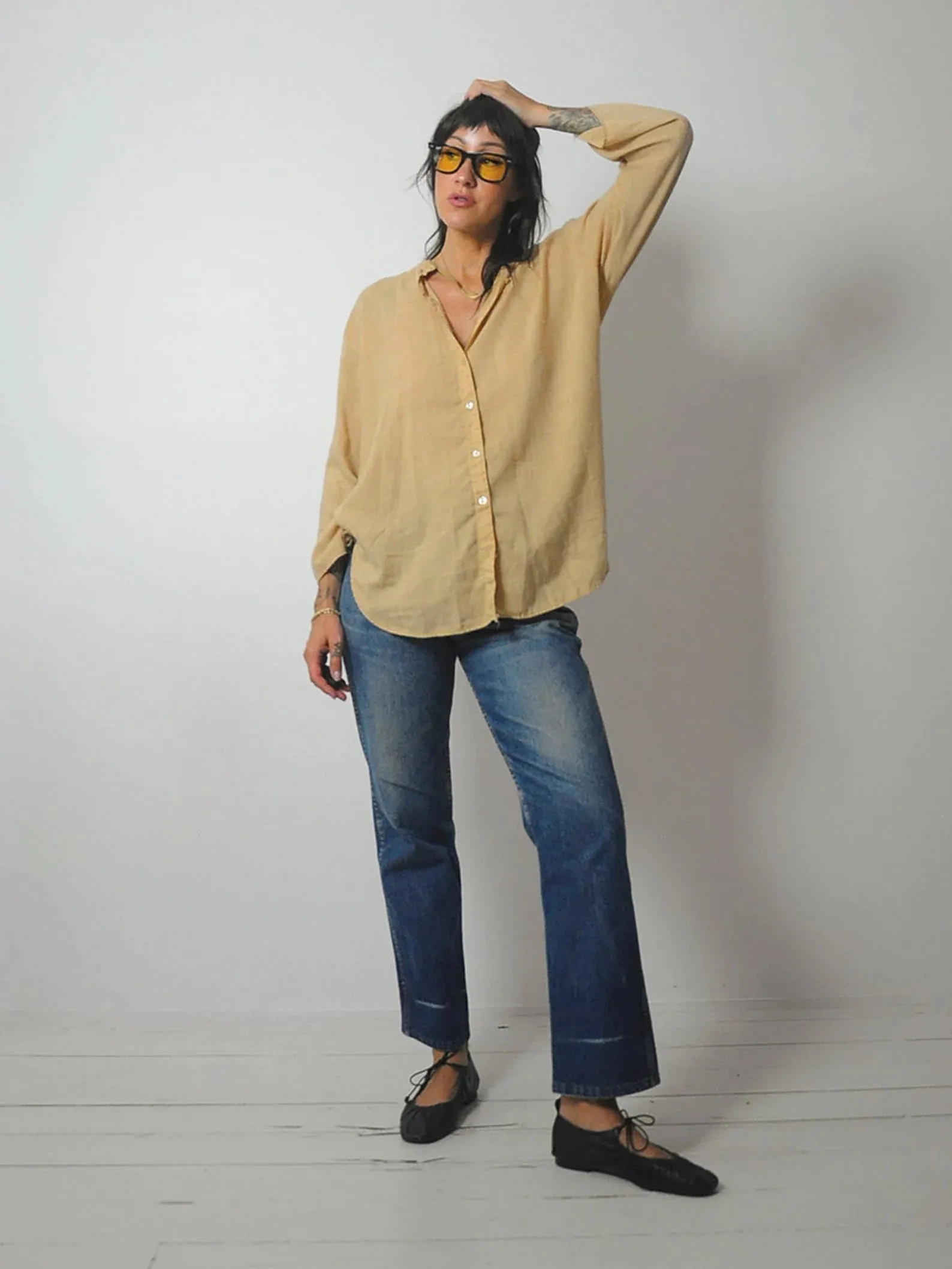 1970's Wheat Cotton Tunic Blouse