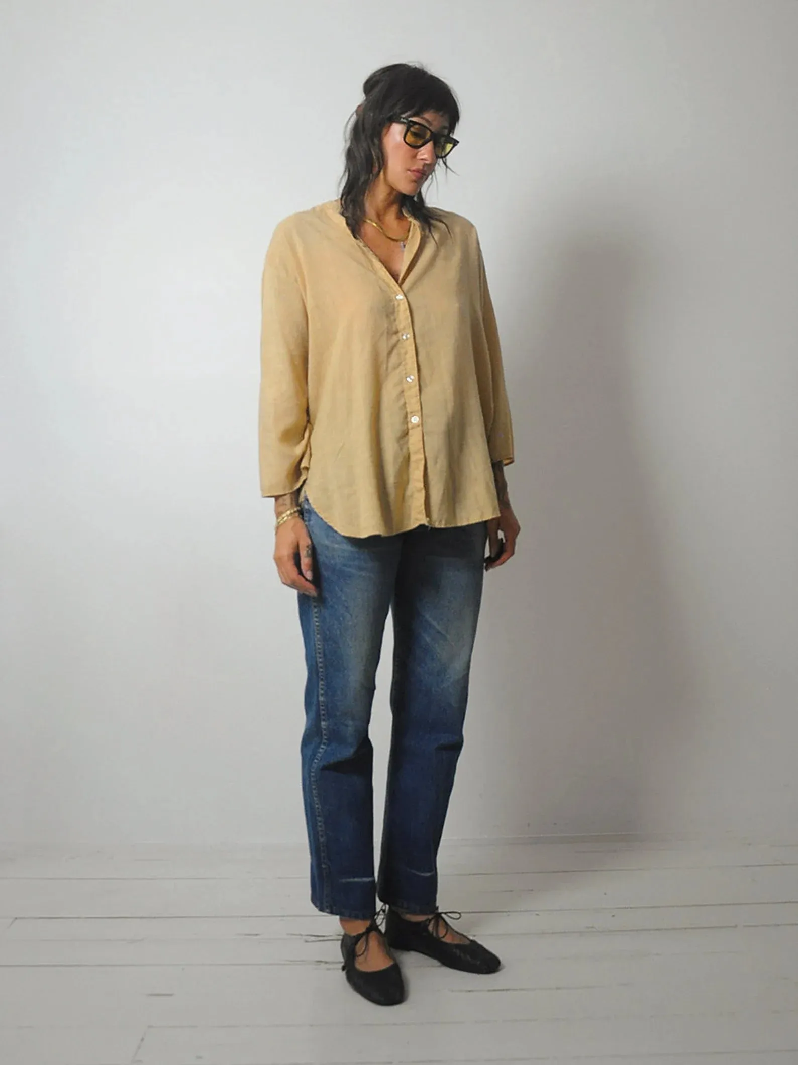 1970's Wheat Cotton Tunic Blouse