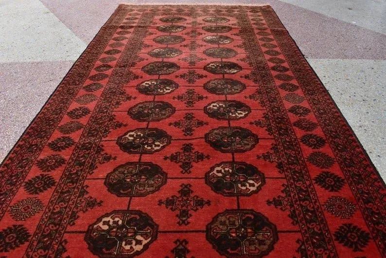 6.8 x 3.4 Ft ,Vintage Afghan Turkmen waziri Area Rug, Handmade Bokhara Pattern 100% Wool Antique Turkoman Oriental Rug