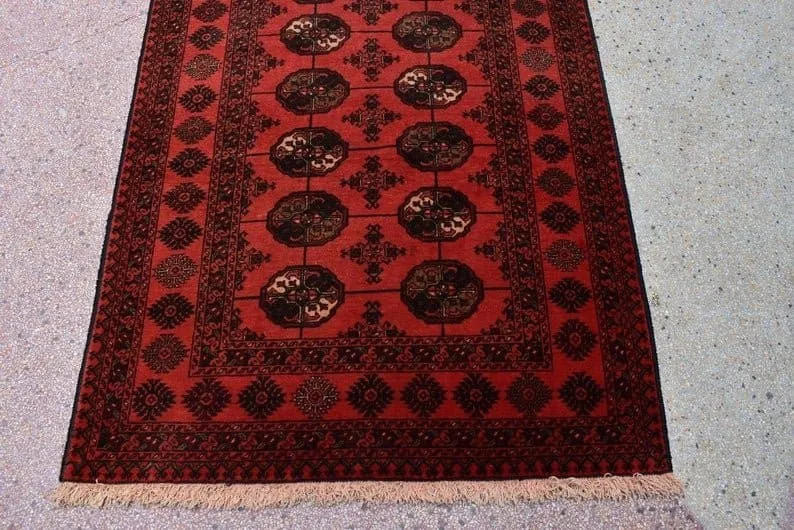 6.8 x 3.4 Ft ,Vintage Afghan Turkmen waziri Area Rug, Handmade Bokhara Pattern 100% Wool Antique Turkoman Oriental Rug