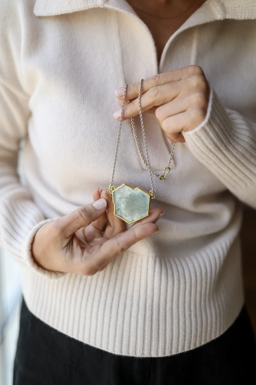 Aquamarine & Diamond Crystal Slice Pendant