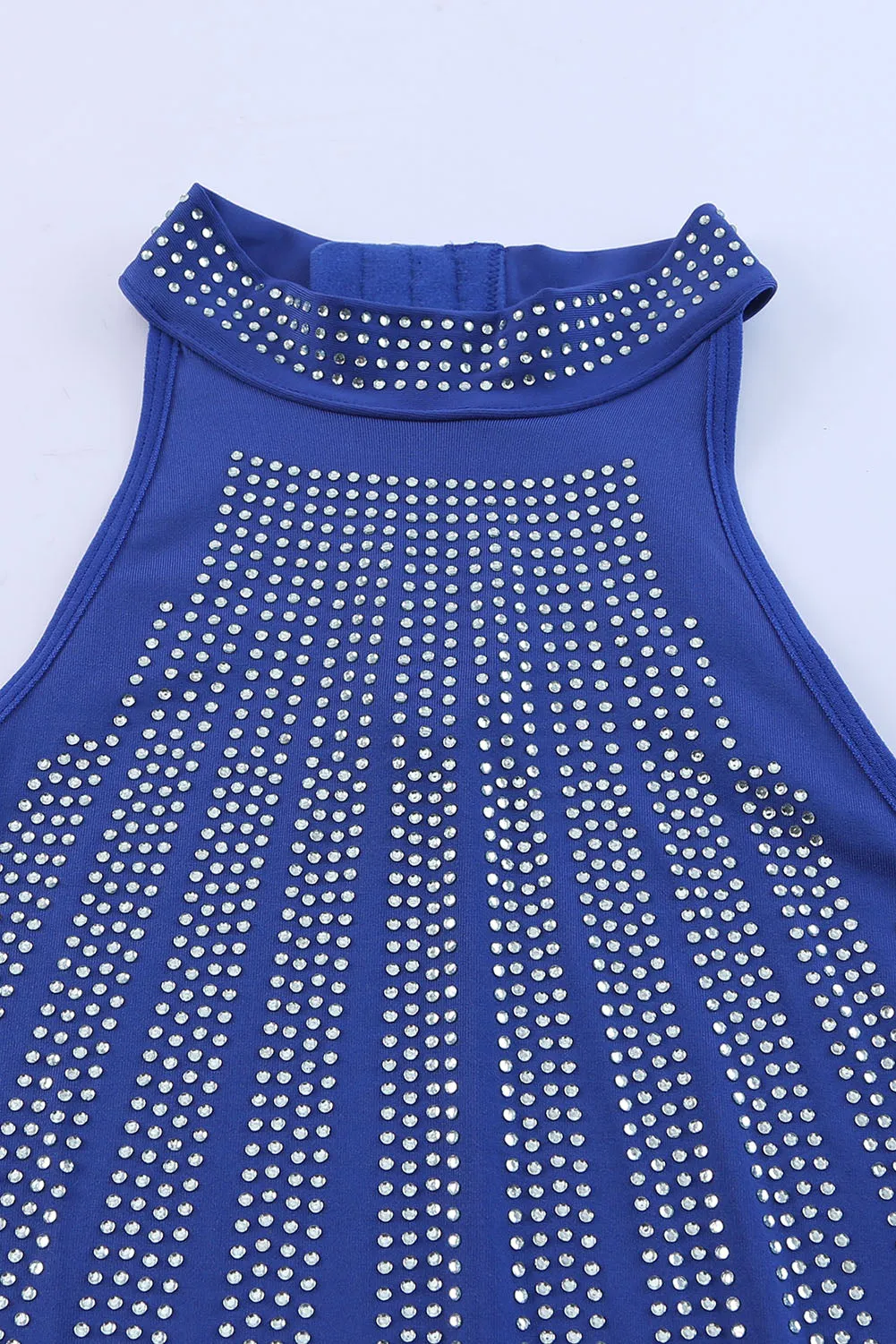 BerryBetty - Blue High Neck Sleeveless Diamante Bodysuit