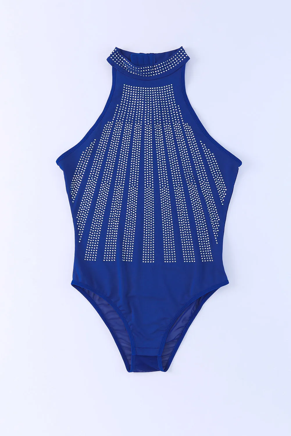 BerryBetty - Blue High Neck Sleeveless Diamante Bodysuit