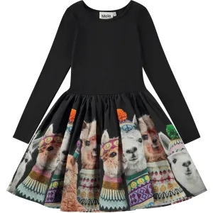 Black Llamas Print Dress