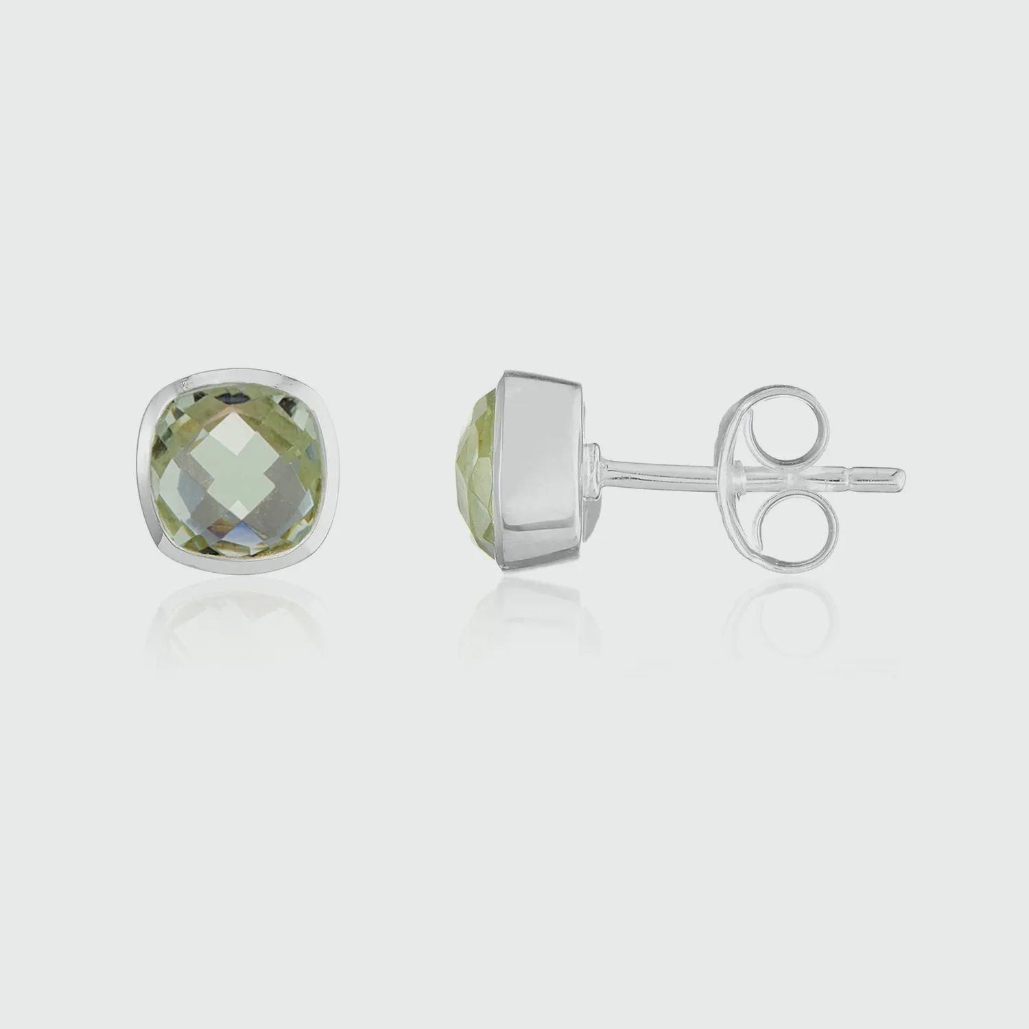 Brooklyn Green Amethyst & Sterling Silver Cushion Stud Earrings