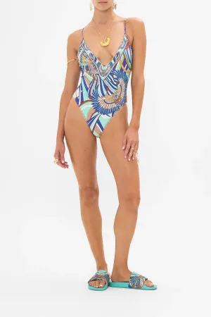 Camilla V Neck One Piece With Multicolour Stitching -Oasis Oracle