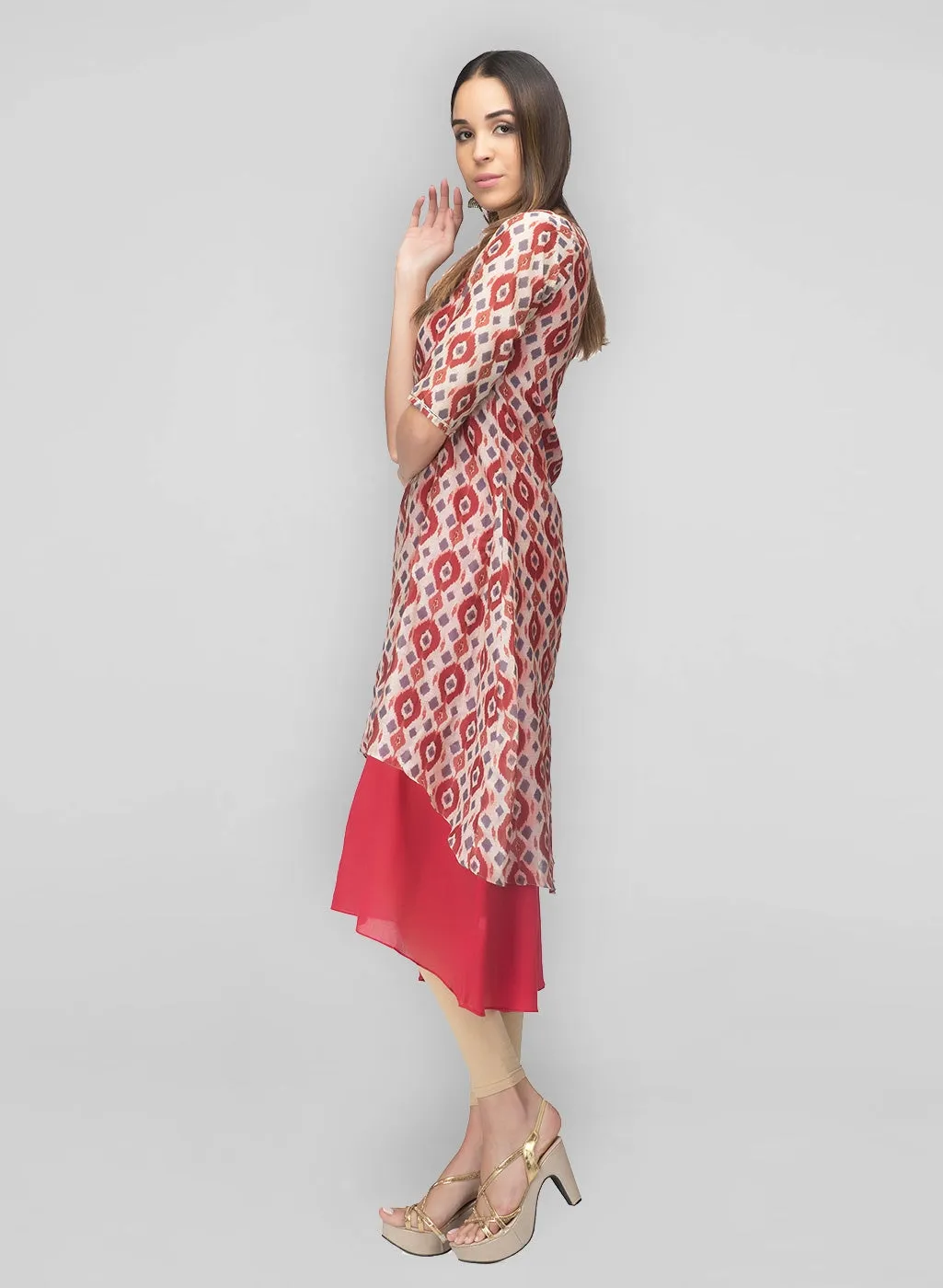 Chanderi Red White Marina Dress