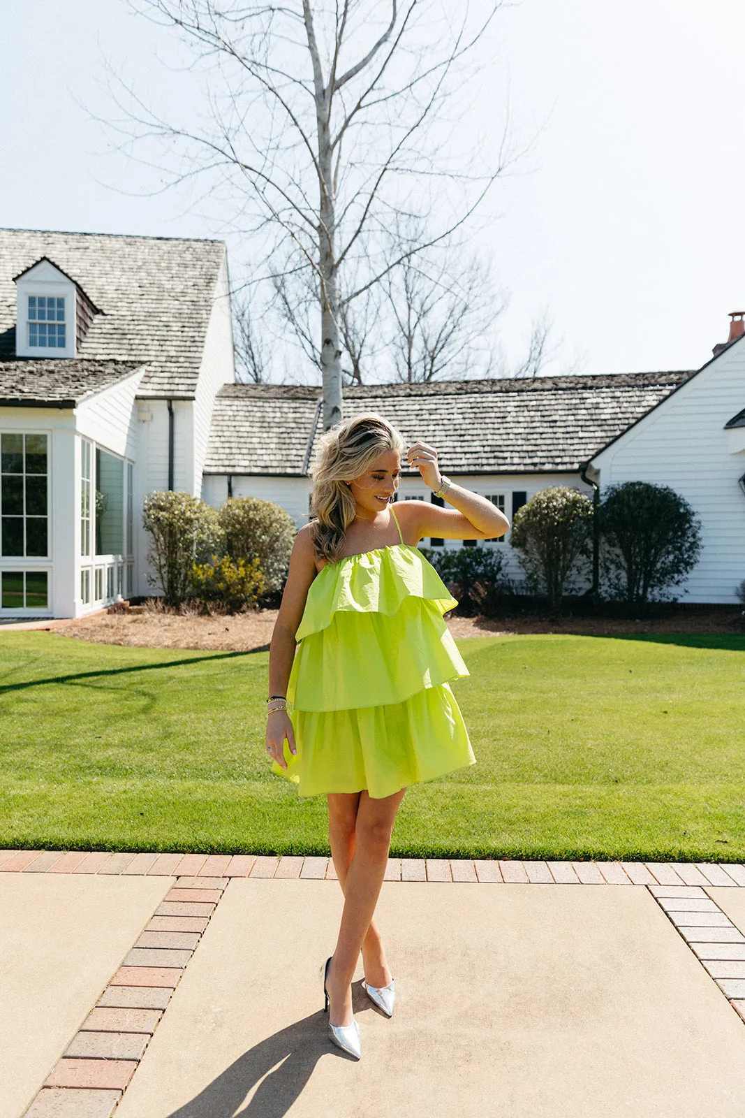 Come To Me Flounce Tiered Dress - Lime