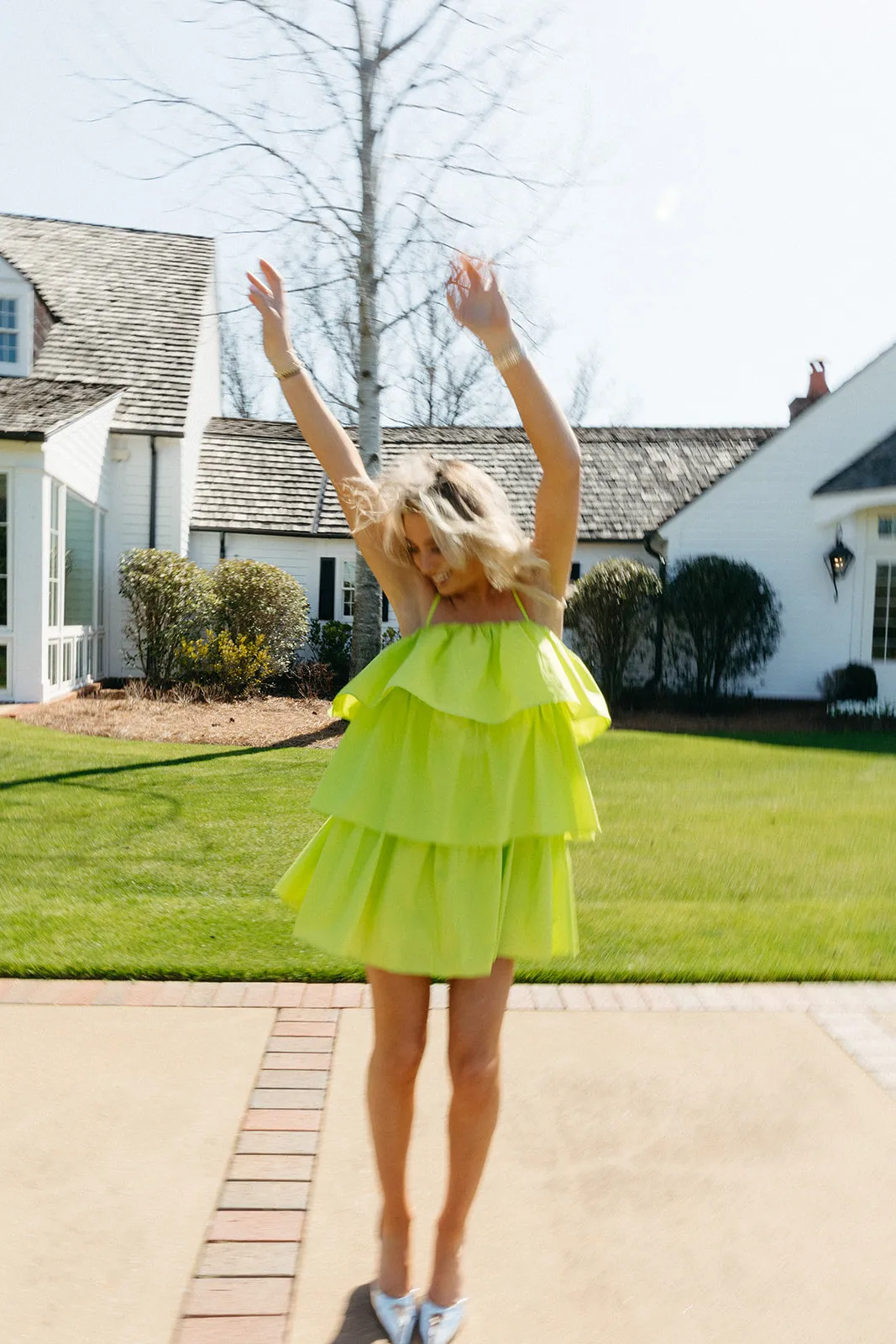 Come To Me Flounce Tiered Dress - Lime