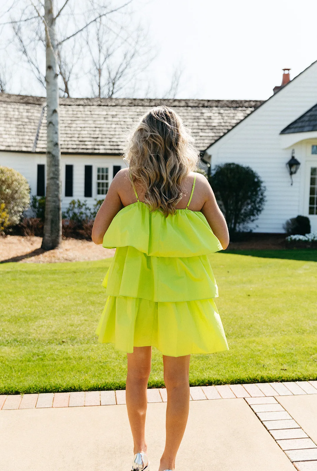 Come To Me Flounce Tiered Dress - Lime