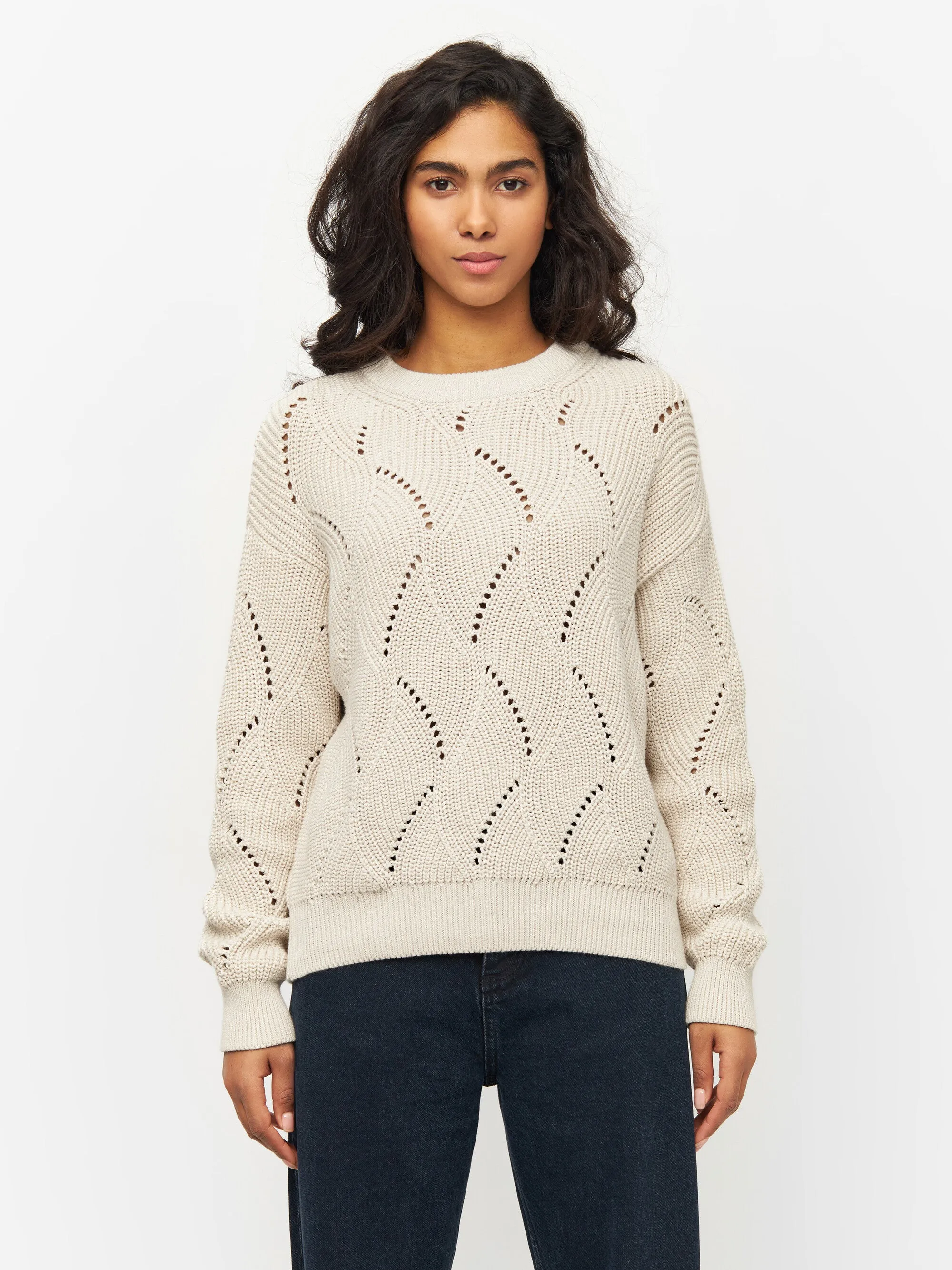 Cotton cable crew neck - Buttercream