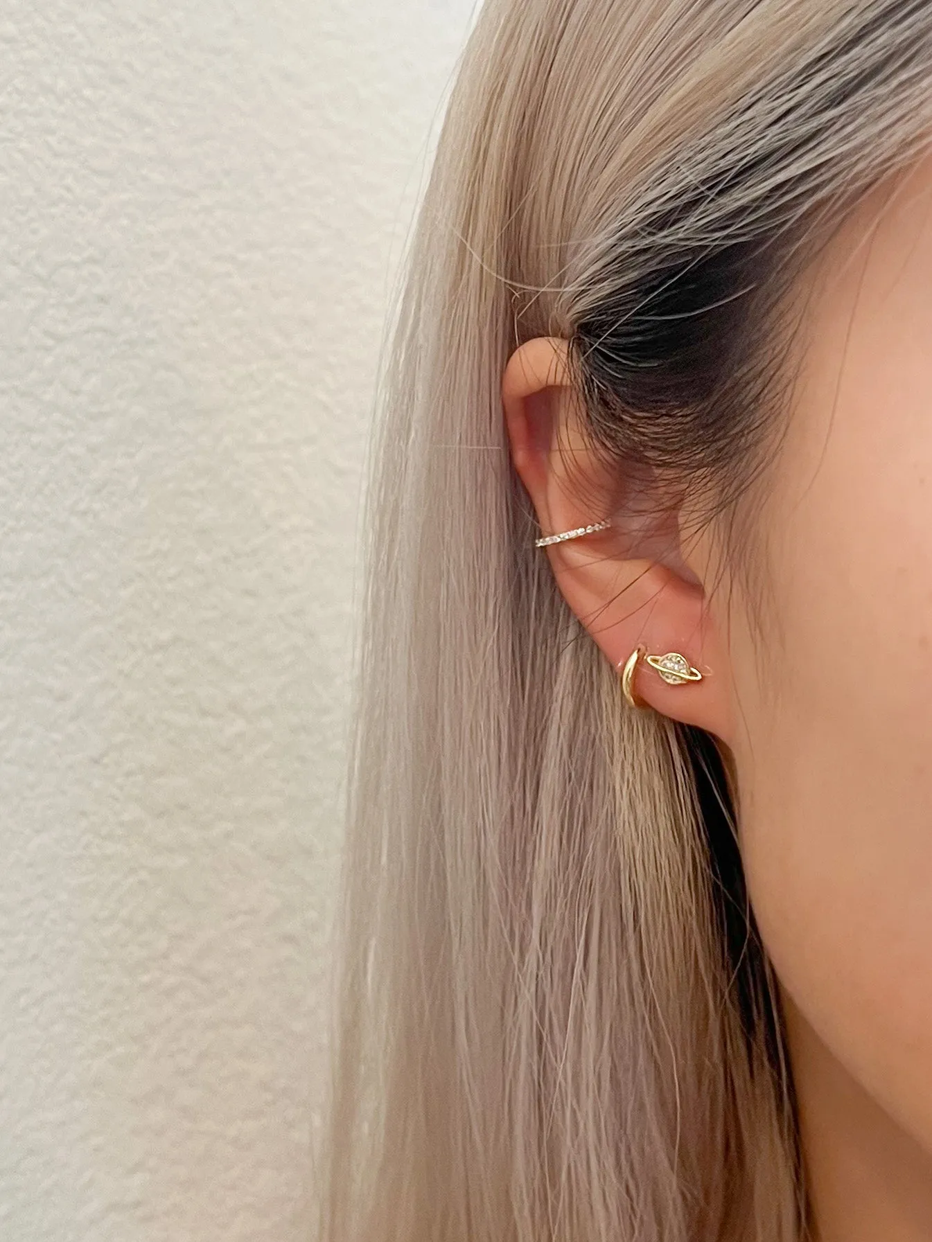 Crystal Saturn Studs in Gold