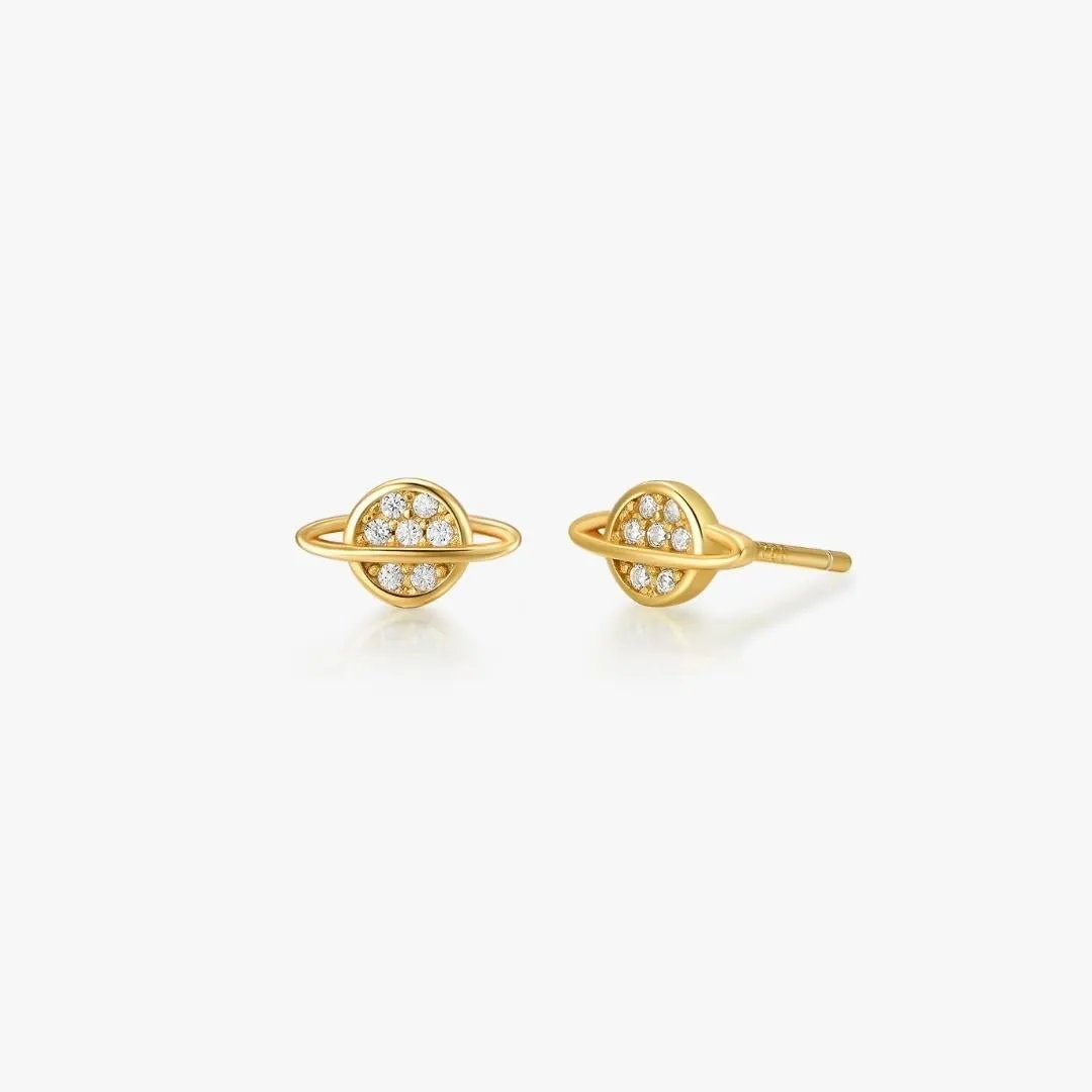 Crystal Saturn Studs in Gold