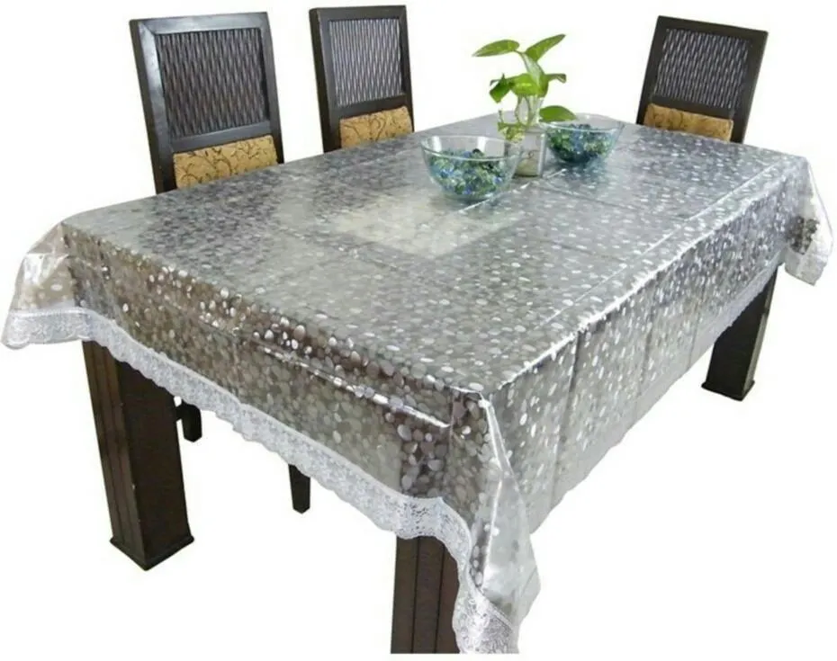 Designer mart 1 piece dining table cover with silver lace.