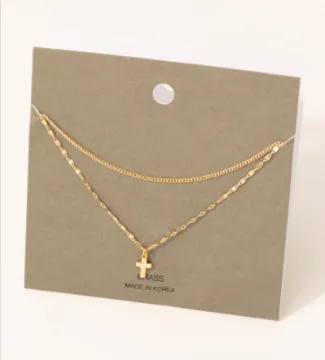 Double Layer Sparkle Cross Carded Necklace