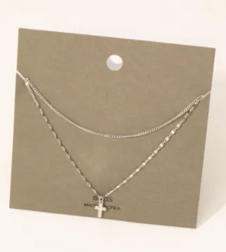 Double Layer Sparkle Cross Carded Necklace