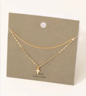 Double Layer Sparkle Cross Carded Necklace