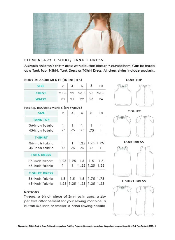 Elementary T-Shirt, Tank   Dress Digital (PDF) Pattern