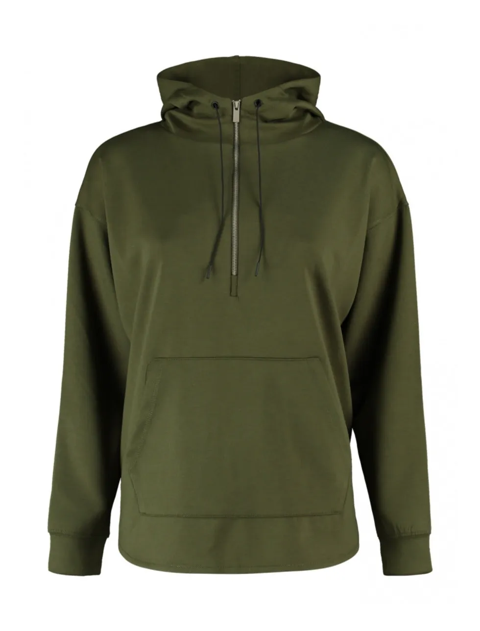 Emory Khaki Zipped Neck Hoodie