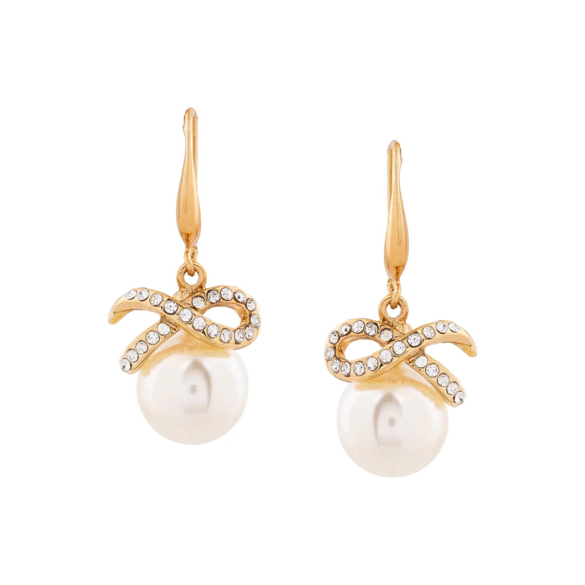 Estele 24Kt Gold Plated Pearl Drop Earrings with Austrian Crystals for Women and Girls