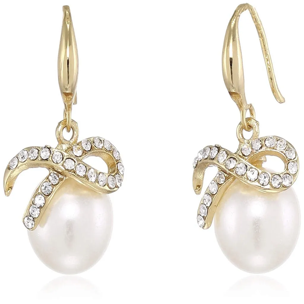 Estele 24Kt Gold Plated Pearl Drop Earrings with Austrian Crystals for Women and Girls