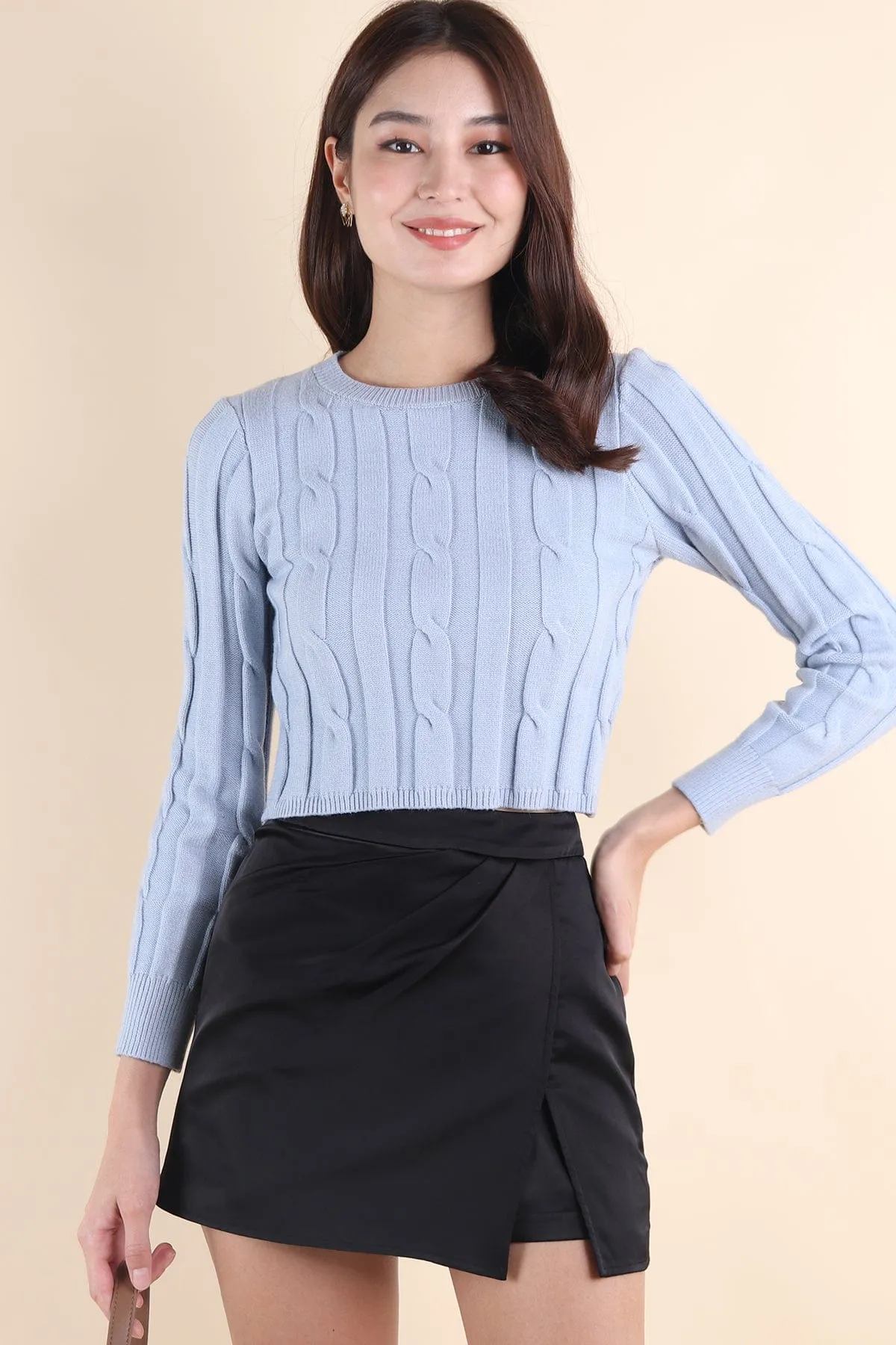 EVA CABLE KNIT TOP IN PERIWINKLE BLUE