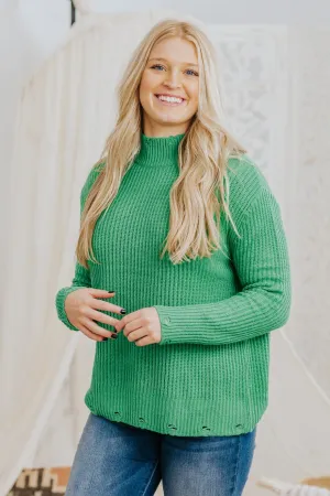 Fast Forward The Week Distressed Sweater in Kelly Green