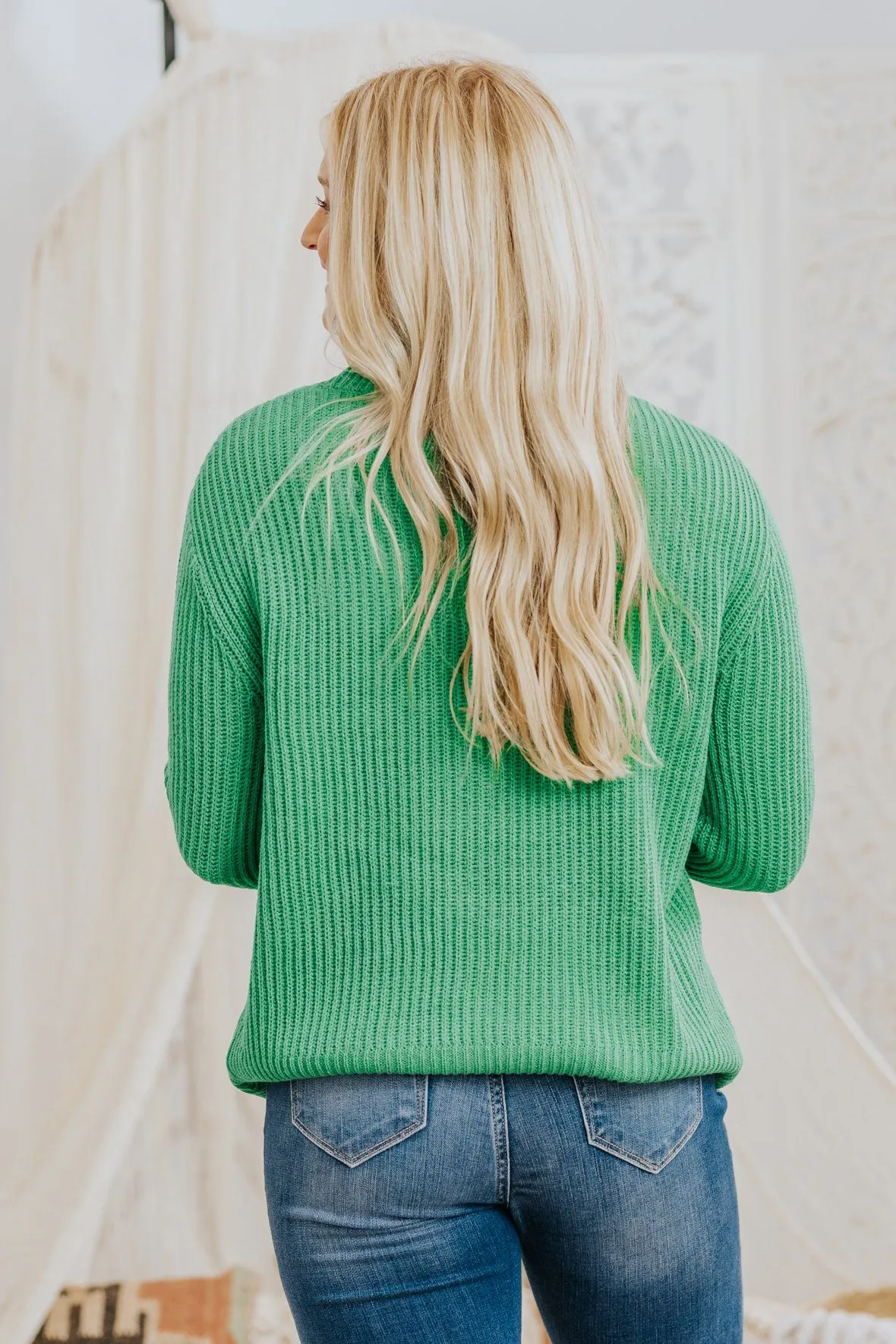 Fast Forward The Week Distressed Sweater in Kelly Green