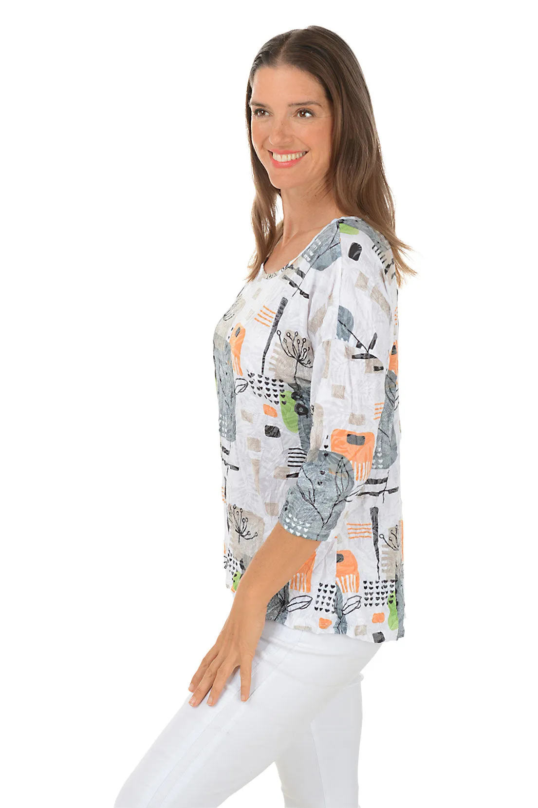 Friendly Flowers Button-Back Crinkle Top