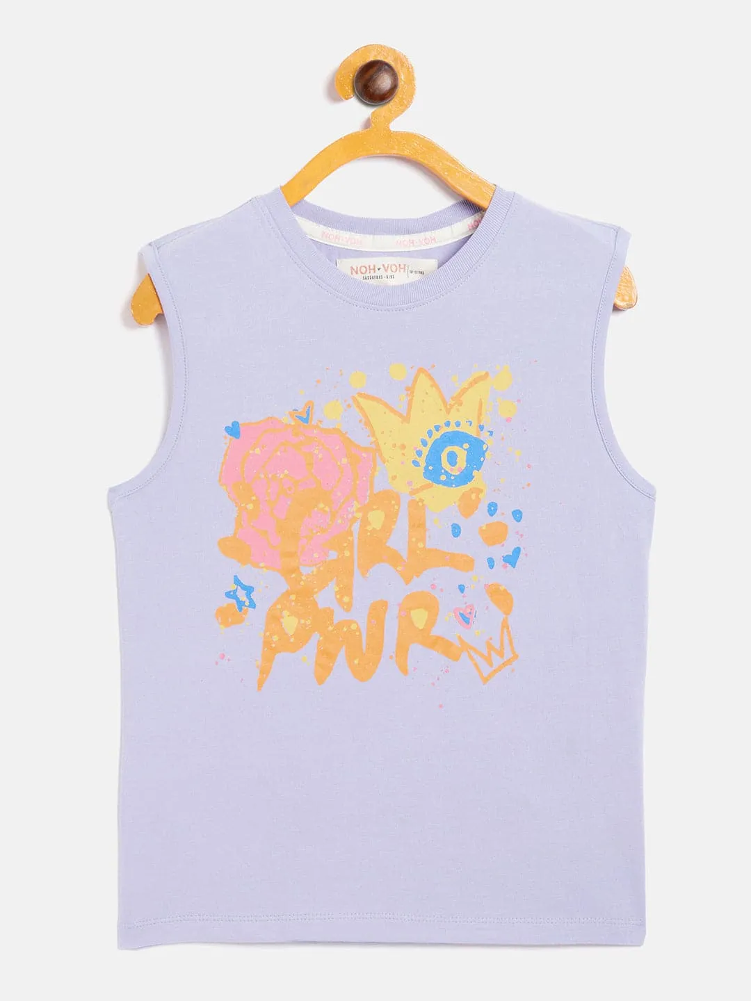 Girls Lavender Grl Pwr Print Sleeveless T-Shirt