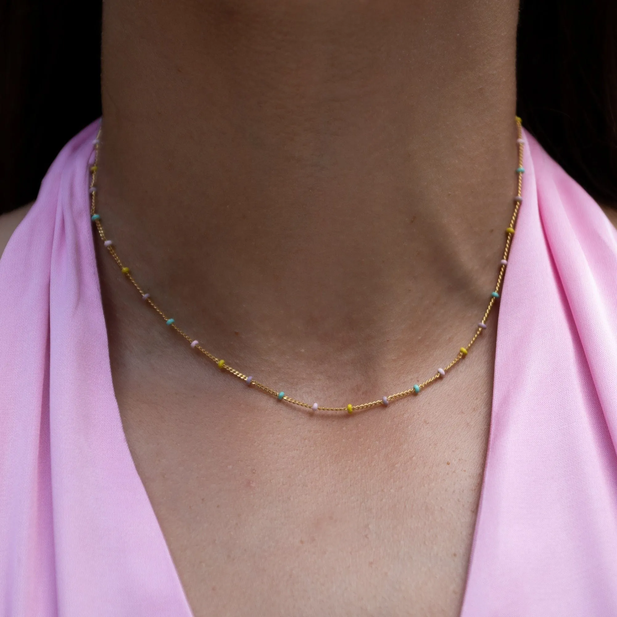 Gold Plated Rainbow Satellite Chain Necklace