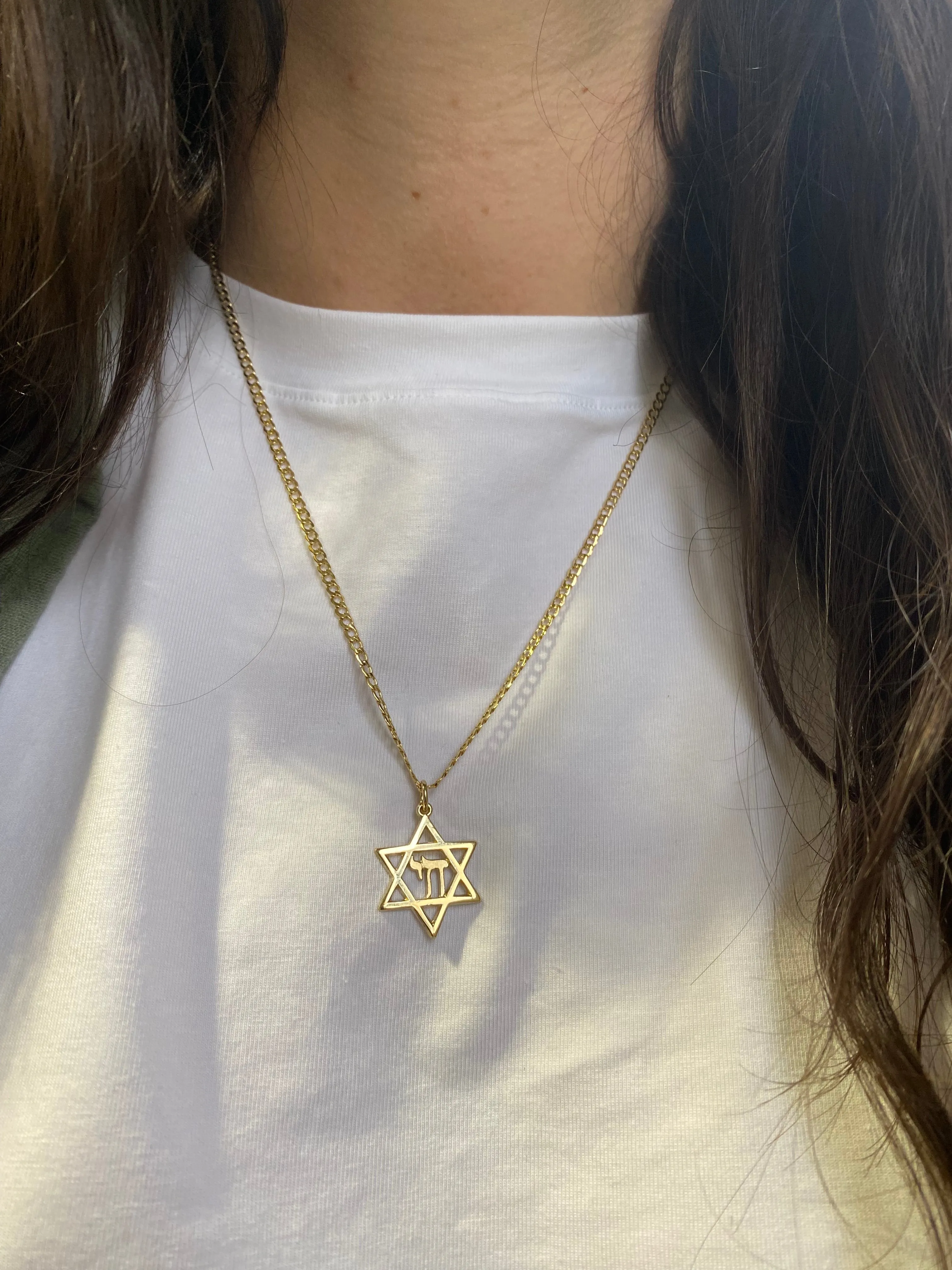 Gold Star of David and Chai Pendant