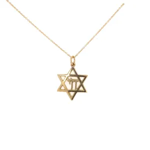 Gold Star of David and Chai Pendant