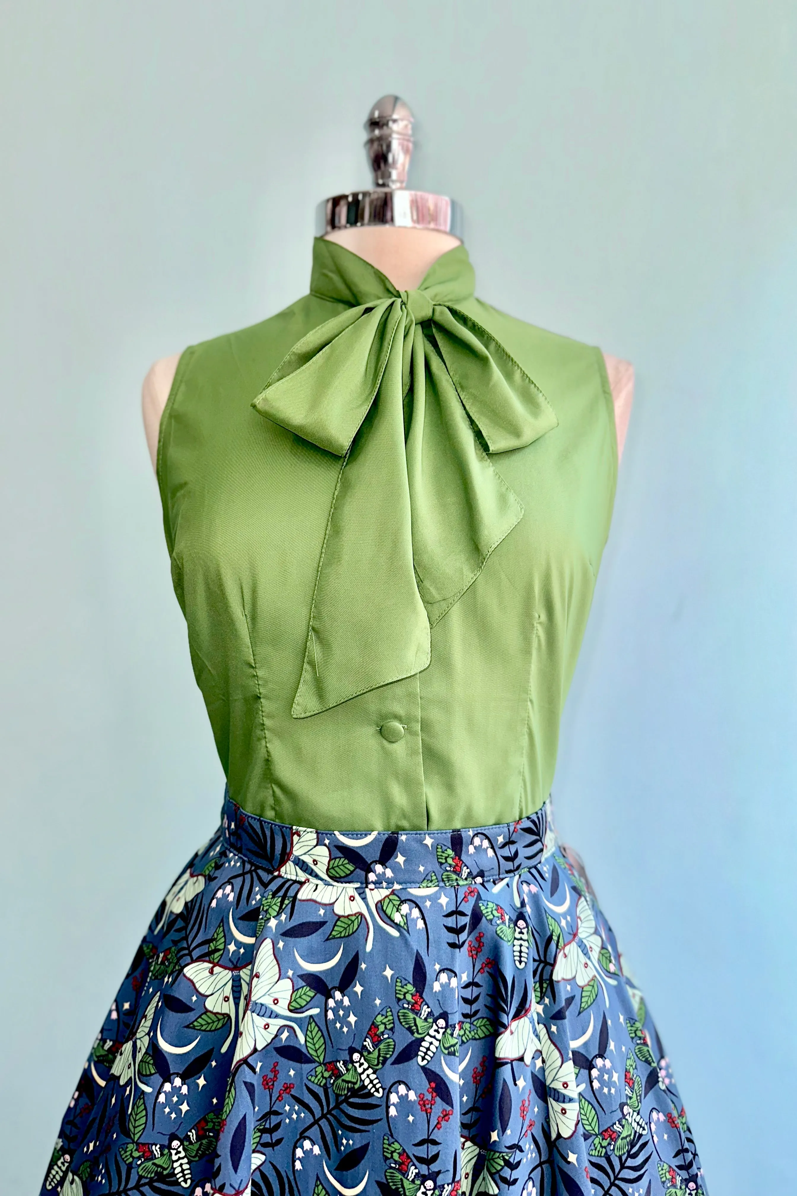 Green Sleeveless Tie Neck Top by Voodoo Vixen