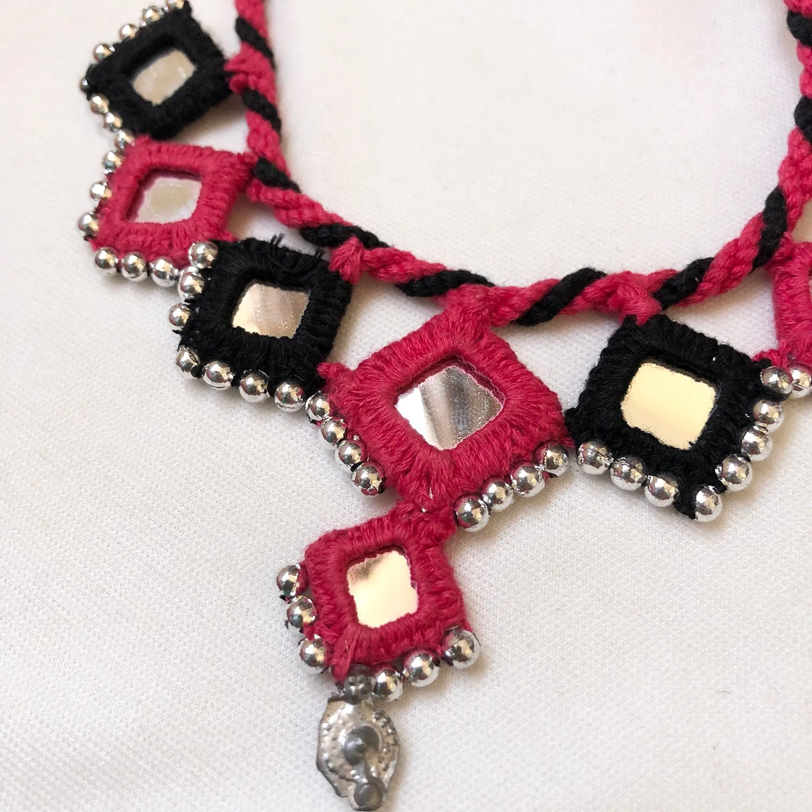 Handcrafted Mirror Work Necklace - Magenta & Black