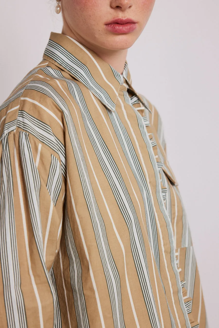 kylie ruffle shirt - tan stripe