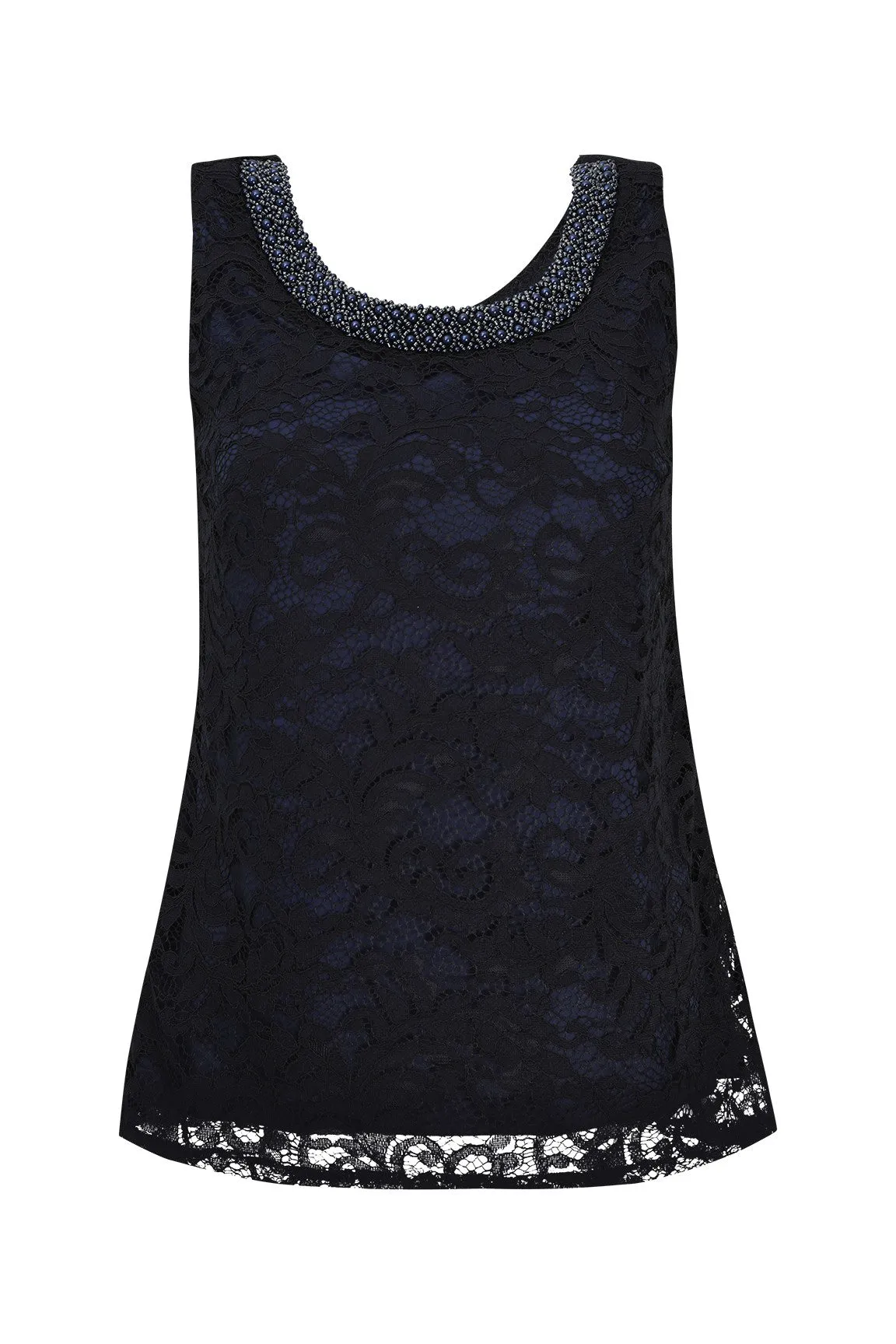 Lace Top with beading trim | NAVY | 8172ZR