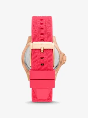 Michael Kors Women Oversized Slim Everest Pavé Rose-Gold Tone and Embossed Silicone Watch MK7359