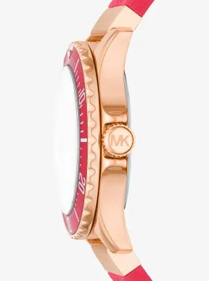 Michael Kors Women Oversized Slim Everest Pavé Rose-Gold Tone and Embossed Silicone Watch MK7359