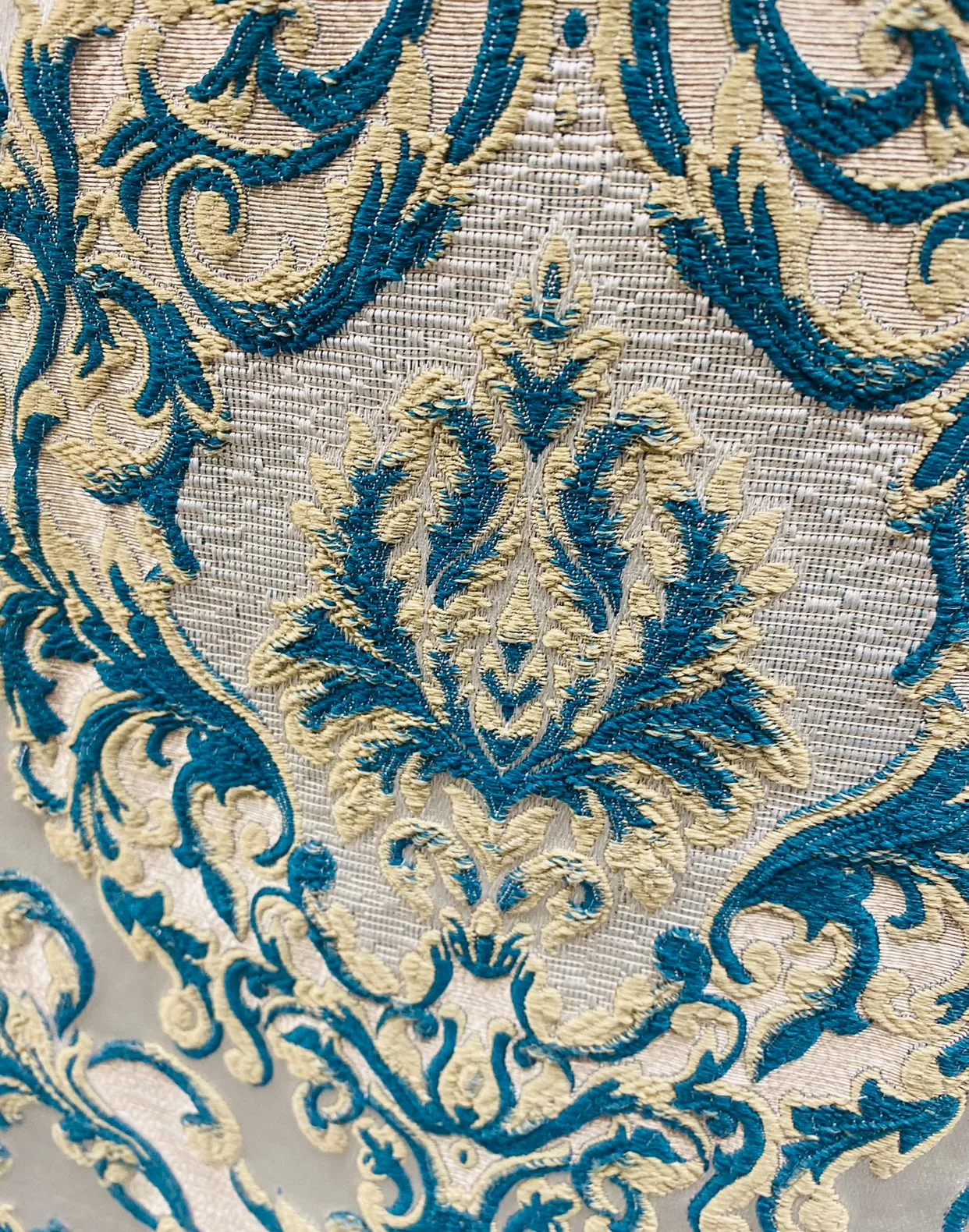 NEW Queen Marianna Novelty Ritz Neoclassical Brocade Satin Fabric - Peacock